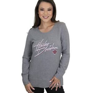 Harley Davidson Long Sleeve Sweatshirt L Gray Rough Rider Fleece Pullover